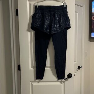 Athleta Navy Blue Leggings with Quilted Shorts